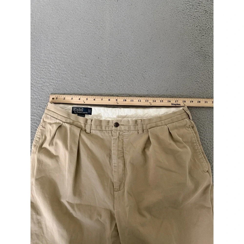 Polo Ralph Lauren Andrew Pant Mens 36x30 Khaki Pleated Cuffed Chino Pants Cotton